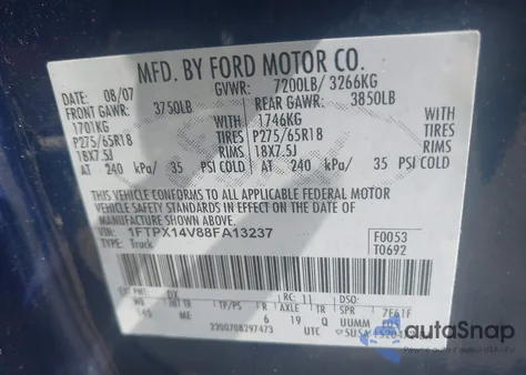 2008 Ford F-150 Fx4/Lariat/Xl/Xlt из США, поврежденный, VIN 1FTPX14V88FA13237